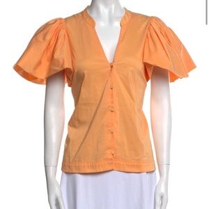Jonathan Simkhai Orange Puff Sleeve Blouse